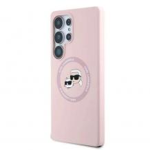 Оригинален кейс Karl Lagerfeld Silicone Double Heads And Circle MagSafe Samsung Galaxy S25 Ultra - Розов