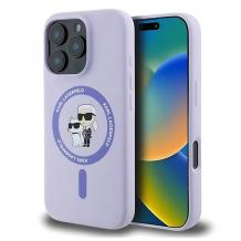 Оригинален кейс Karl Lagerfeld Silicone Karl and Choupette Heads MagSafe case за iPhone 16 Pro Max (6.9) - светлолилав гръб