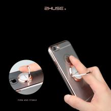 Луксозен твърд гръб със стойка ZHUSE за Apple iPhone 7 - прозрачен / черен кант