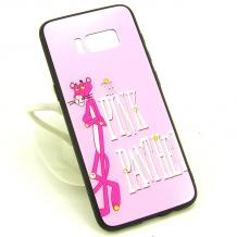 Луксозен стъклен твърд гръб със силиконов кант и камъни за Samsung Galaxy S8 G950 - светло розов / The Pink Panther