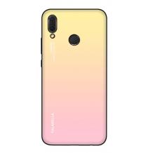 Луксозен стъклен твърд гръб за Huawei P20 Lite - преливащ / жълто и розово