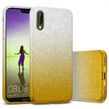 Силиконов калъф / гръб / TPU за Huawei P20 - преливащ / сребристо и златисто / брокат