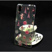 Луксозен силиконов калъф / гръб / TPU с камъни за Huawei P20 Lite - Айфелова кула и цветя