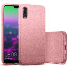 Силиконов калъф / гръб / TPU за Huawei P20 - розов / брокат