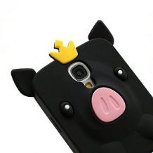 Силиконов калъф / гръб / ТПУ "Piggy" за Samsung Galaxy S4 S IV SIV I9500 I9505 - черен