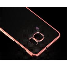 Луксозен силиконов калъф / гръб / TPU за Samsung Galaxy S6 Edge+ G928 / S6 Edge Plus - прозрачен / розов кант
