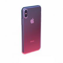 Луксозен силиконов гръб BASEUS Glow Case за Apple iPhone XS Max - преливащ / прозрачно и розово