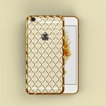 Силиконов калъф / гръб / TPU 3D за Apple iPhone 6 Plus / iPhone 6S Plus - прозрачен със златист кант / ромб