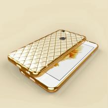 Силиконов калъф / гръб / TPU 3D за Apple iPhone 6 Plus / iPhone 6S Plus - прозрачен със златист кант / ромб