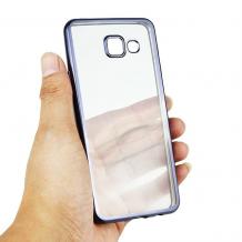 Луксозен силиконов калъф / гръб / TPU за Samsung Galaxy A3 2017 A320 - прозрачен / тъмно сив кант