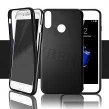 Tвърд гръб 360° със силиконова част за Huawei P20 Lite - прозрачно и черно / черен кант / лице и гръб