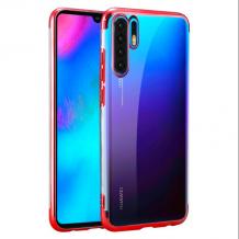 Луксозен силиконов калъф / гръб / TPU за Huawei P30 Pro - прозрачен / червен кант