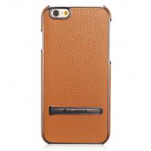 Луксозен тънък гръб / капак / G-Case Plating Series Leather Case за Apple iPhone 6 / 6S - кафяв / кожен 