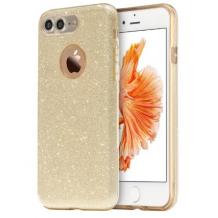 Луксозен силиконов калъф / гръб / TPU USAMS Bling Series за Apple iPhone 7 Plus - златист / брокат