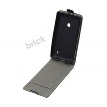 Кожен калъф Flip тефтер със силиконов гръб за Nokia Lumia 520 - черен