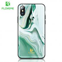 Луксозен твърд гръб със силиконов кант FLOVEME Marble Case за Apple iPhone X - зелен