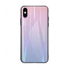 Луксозен стъклен твърд гръб Aurora за Samsung Galaxy A40 - преливащ / розово и лилаво