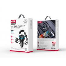 FM Трансмитер за кола XO BCC07 с блутут 15.3W с USB кабел 3 in 1 micro USB / USB-C / Lightning Cable