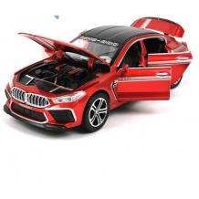 Метална кола с отварящи се врати капаци светлини и звуци BMW M8 Manhart MH8 800 1:24 - червен / зелен