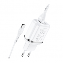 Зарядно устройство HOCO N4 220V / Dual USB to Type C - бяло