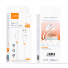 Кабел VIDVIE CB4019 за зареждане и пренос на данни / USB to Type-C 2.4A 1m - бял