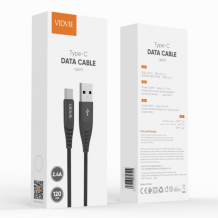 Кабел VIDVIE CB491 за зареждане и пренос на данни / USB to Type-C 2.4A 1.2m - черен