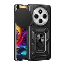Удароустойчив гръб TPU кейс Slide Camera Case Magnetic Finger Ring Car Holder за Xiaomi Redmi 14C - черен
