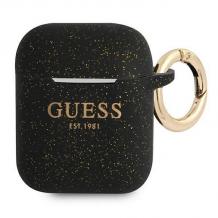 Оригинален калъф Guess Glitter за AirPods 1 / AirPods 2 слушалки - черен
