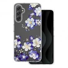 Луксозен силиконов калъф / кейс / Floral Case TPU за Samsung Galaxy A16 - прозрачен / сини цветя