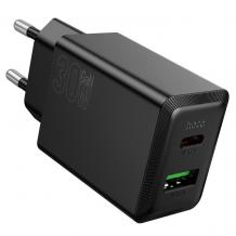 Универсално зарядно устройство / адаптер / HOCO N71 Nuevo PD30W+QC3.0 / Dual Port Charger / USB & Type C - черно