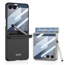 Луксозен магнитен гръб / кейс / Pen Holder Case Samsung Galaxy Z Flip 7 - черен с място за писалка