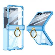Луксозен удароустойчив калъф / гръб / Ring Case за Samsung Galaxy Z Flip 7 - син / прозрачен