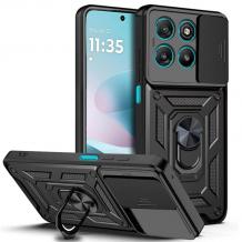 Удароустойчив гръб / кейс Slide Camera Case Magnetic Finger Ring Car Holder за Motorola Moto G57 / Motorola Moto G57 Power - черен