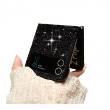 Оригинален твърд гръб / кейс / Swarovski за Samsung Z Flip 8 - черен камъни
