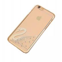 Луксозен ултра тънък твърд гръб с камъни Swarovski за Apple iPhone 6 / iPhone 6S - Swan / златист