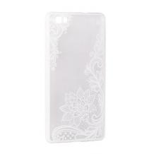 Луксозен твърд гръб за Huawei P10 Lite - прозрачен / бял кант / бяло цвете
