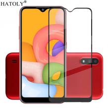 9D full cover Tempered glass Full Glue screen protector Samsung Galaxy A01 / Извит стъклен скрийн протектор с лепило от вътрешната страна за Samsung Galaxy A01 - черен