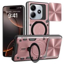 Удароустойчив гръб TPU кейс Slide Camera Case Magnetic Finger Ring Car Holder за Xiaomi Redmi Note 14 5G - розов
