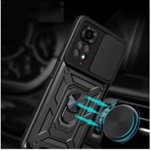 Удароустойчив гръб TPU кейс Slide Camera Case Magnetic Finger Ring Car Holder за Xiaomi Redmi Note 11 / Redmi Note 11S - черен