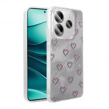 Луксозен силиконов калъф / гръб / TPU Ponti Case за Xiaomi Redmi Note 14 5G - сив / сърца с камъни