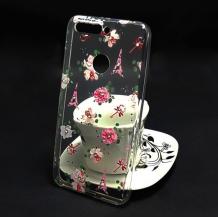 Луксозен силиконов калъф / гръб / TPU с камъни за Xiaomi Redmi 6 - Айфелова кула и цветя