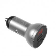 Универсално зарядно за кола Baseus Digital Display Dual USB Car Charger / Input: 12V - 24V / Output: USB1 5V-2.4A / USB2: 5V-2.4A - сиво