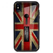 Луксозен гръб с подвижен пръстен/държач за Apple iPhone X / iPhone XS - Retro British Flag