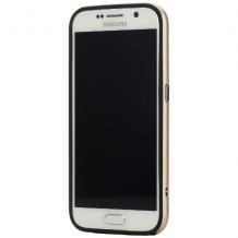 Луксозен калъф Rock Royce Series за Samsung Galaxy S6 G920  - черен със златист кант