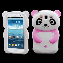 Силиконов предпазен калъф / гръб / TPU 3D за Samsung Galaxy S3 S III SIII I9300 - panda / бяло с цикламено