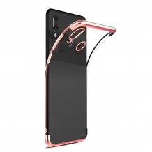 Луксозен силиконов калъф / гръб / TPU за Samsung Galaxy A20 - прозрачен / Rose Gold кант