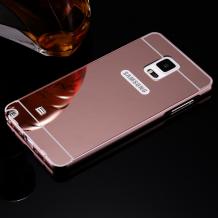 Луксозен алуминиев бъмпер с твърд гръб за Samsung Galaxy Note 4 N910 - Rose Gold / огледален