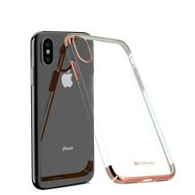 Луксозен твърд гръб VORSON VC-054 за Apple iPhone X - прозрачен / Rose Gold кант