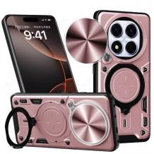 Удароустойчив гръб TPU кейс Slide Camera Case Magnetic Finger Ring Car Holder за Xiaomi Redmi Note 14 Pro - розов