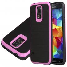Луксозен силиконов калъф / гръб / TPU ROYCE за Samsung G900 Galaxy S5 / Galaxy S5 Neo G903 - черен / розов кант